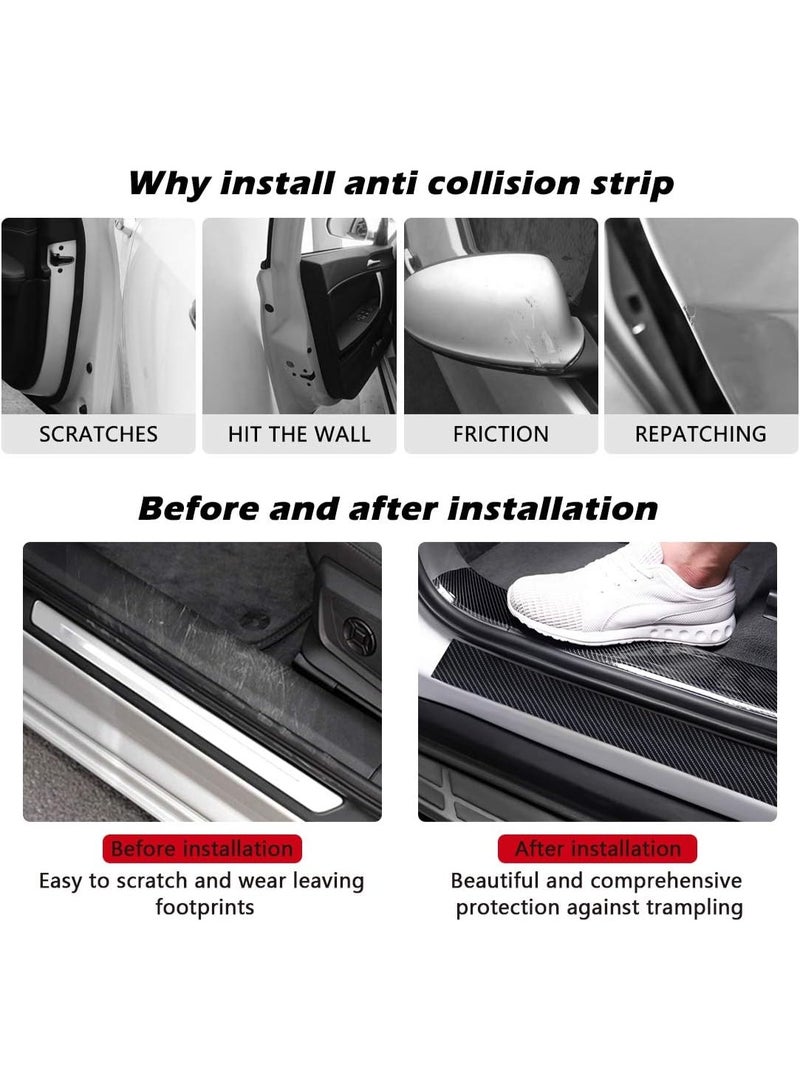 حراس حافة باب السيارة الكربون ، فيلم لف السيارة الألياف لامعة الفينيل الأسود فيلم لف السيارات اللاصق الذاتي فيلم حماية عتبة باب السيارة المضادة للاصطدام يناسب معظم السيارات (الأسود) - Image 2